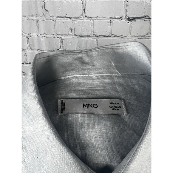 MNG 100%Linen Mens Medium Regular Fit Long Sleeve Button Up Shirt Light Blue - Picture 8 of 8